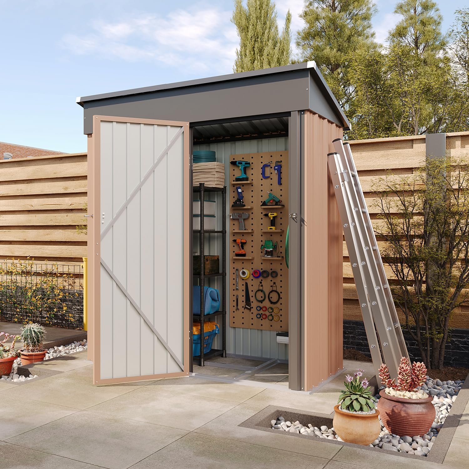 Aoxun 6.2x4ft Shed Outdoor Storage Shed with Lockable Door Metal Garden Tool Shed