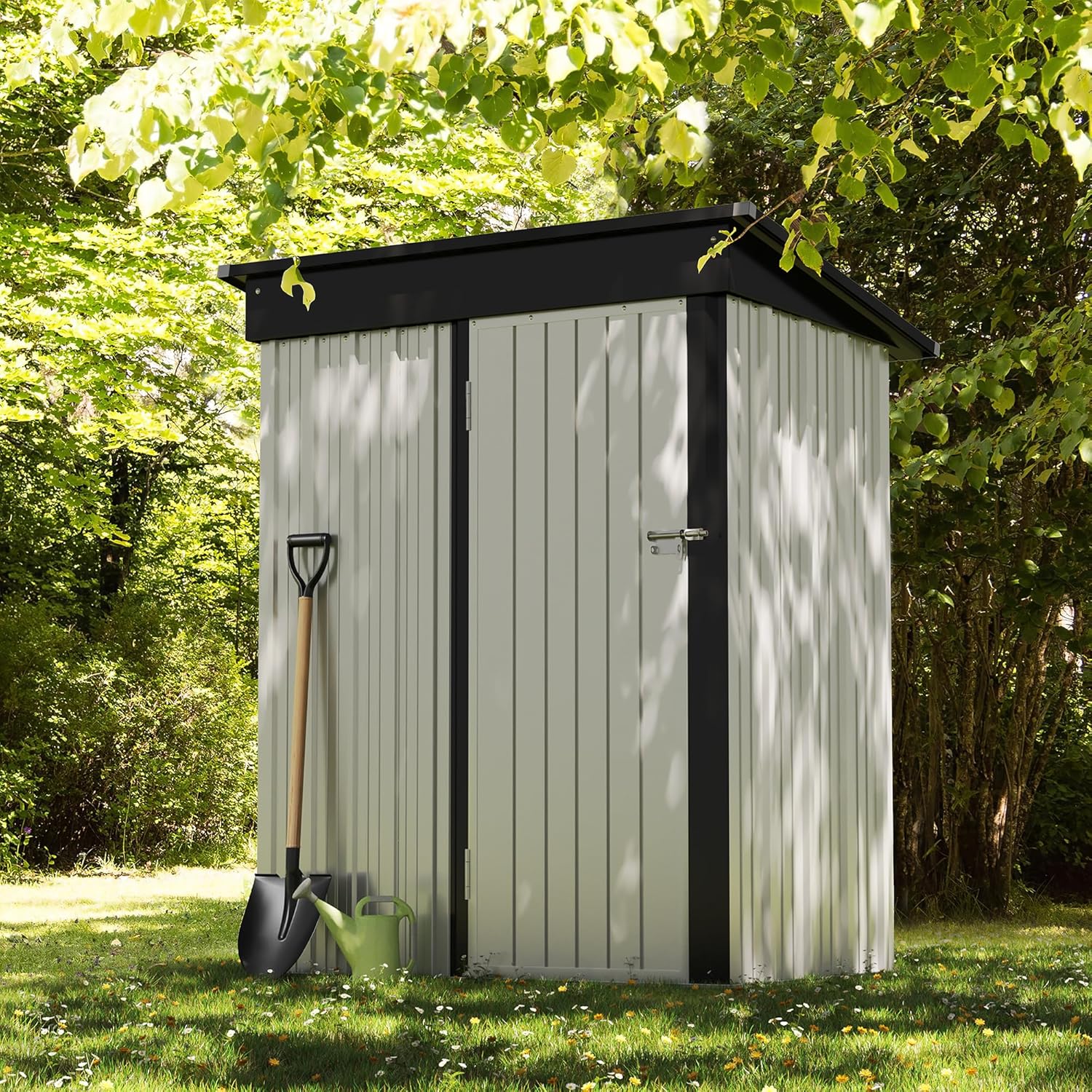 Devoko Outdoor Storage Shed 5 x 3 FT Lockable Metal Garden Shed Steel Anti-Corrosion Storage House with Single Lockable Door for Backyard Outdoor Patio