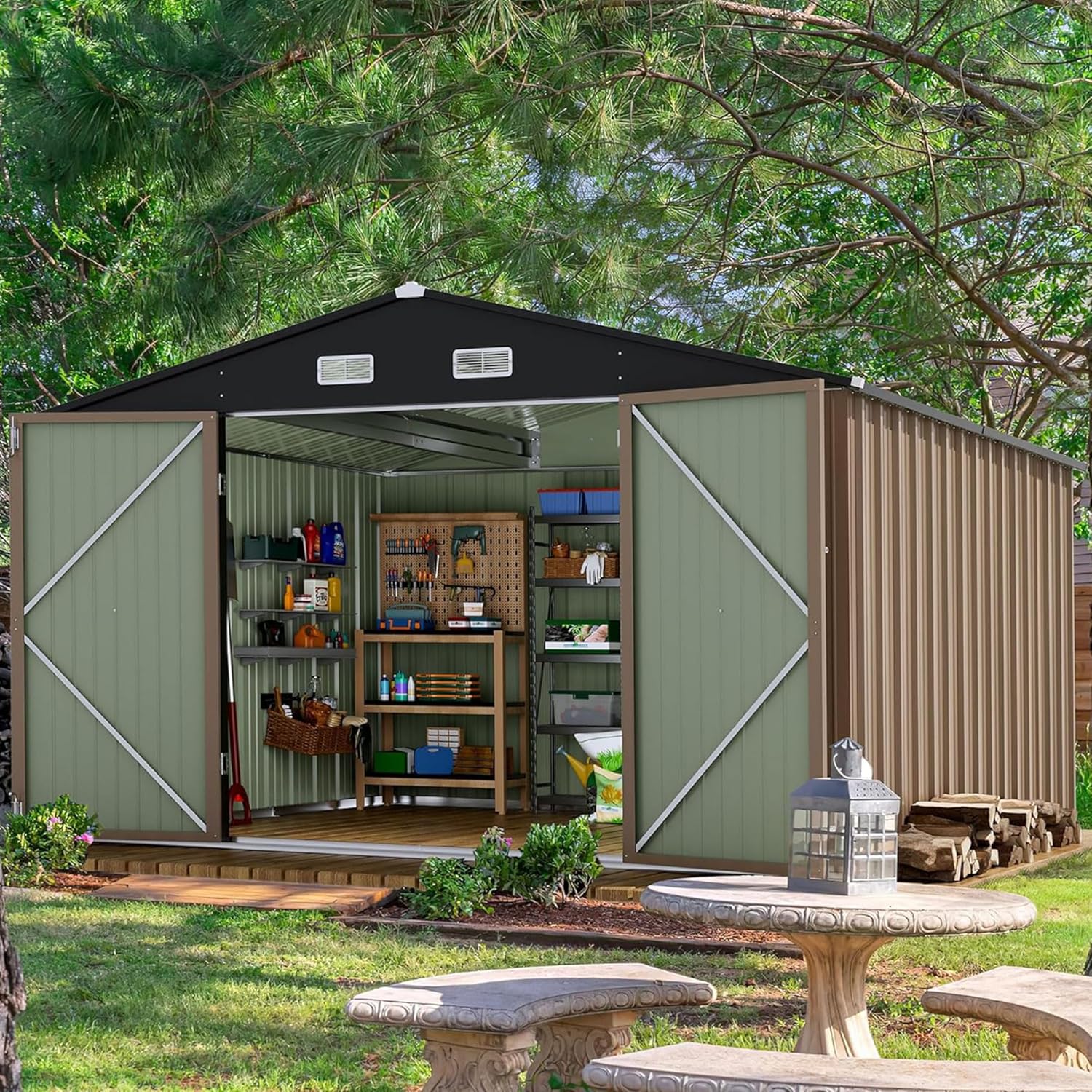 Devoko Outdoor Storage Shed 5 x 3 FT Lockable Metal Garden Shed Steel Anti-Corrosion Storage House with Single Lockable Door for Backyard Outdoor Patio