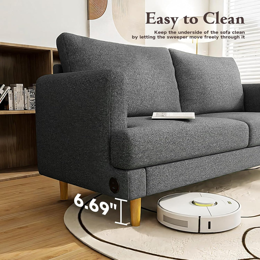 Loveseat Sofa Couch for Living Room USB Type C Ports Dark Gray Upholstered Small Couches