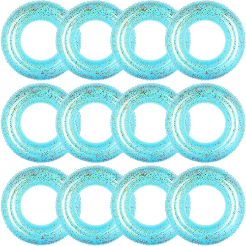12 Pcs Summer Swim Rings with Glitter Fun Inflatable Pool Float Round Shaped Swimming Pool Tubes for Beach Party Supplies
