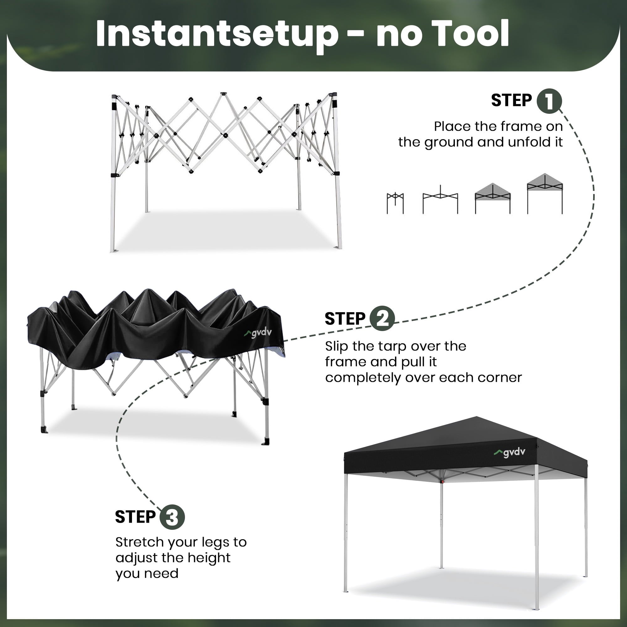 GVDV Canopy Tent, 10x10 ft Easy Pop up Outdoor Canopy Tent, Portable Straight Leg Gazebo Instant Canopy, Blue